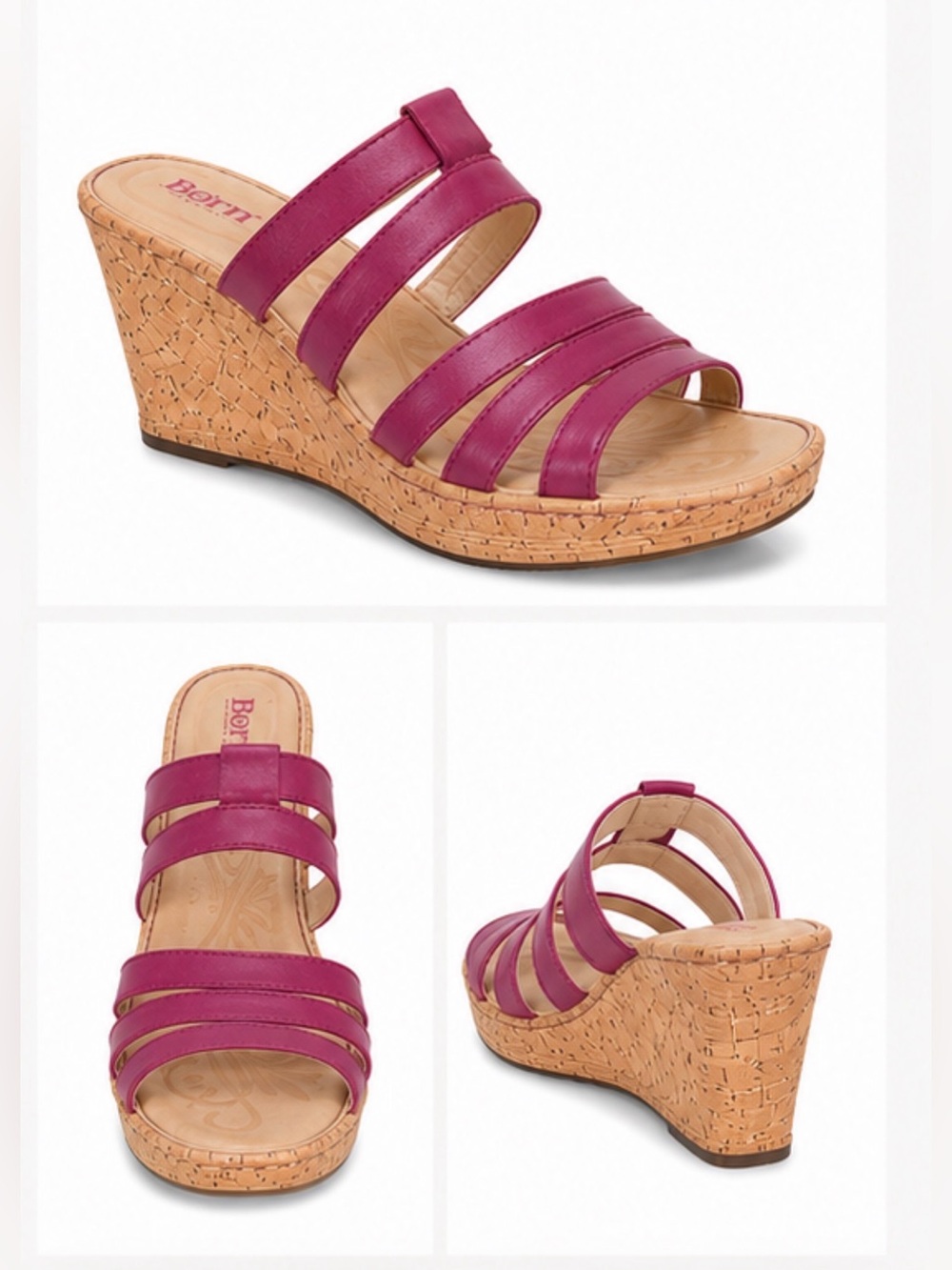 Born Magenta Cork Wedge Slide Leather Sandals - Women’s 10